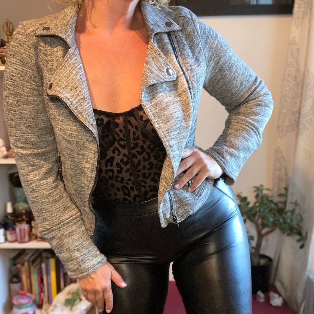 Gray Cotton Moto Jacket